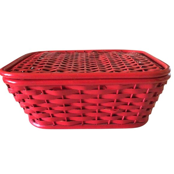 Red Woven Wooden Basket Hinged Lid Dresser Storage Accessory Box Philippines - Picture 6 of 14